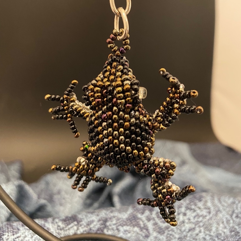 Black and Brown Beaded Frog Keychain
